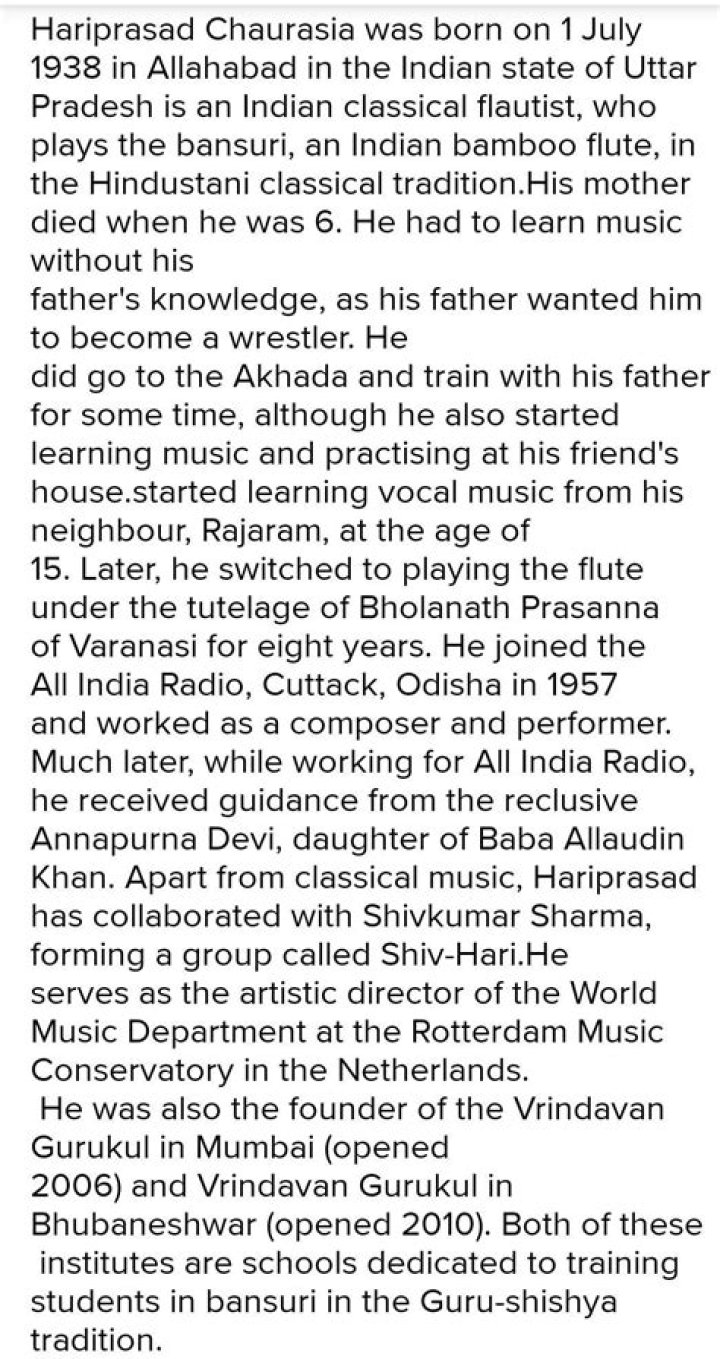 Hariprasad Chaurasia Biography - Childhood, Life Achievements & Timeline