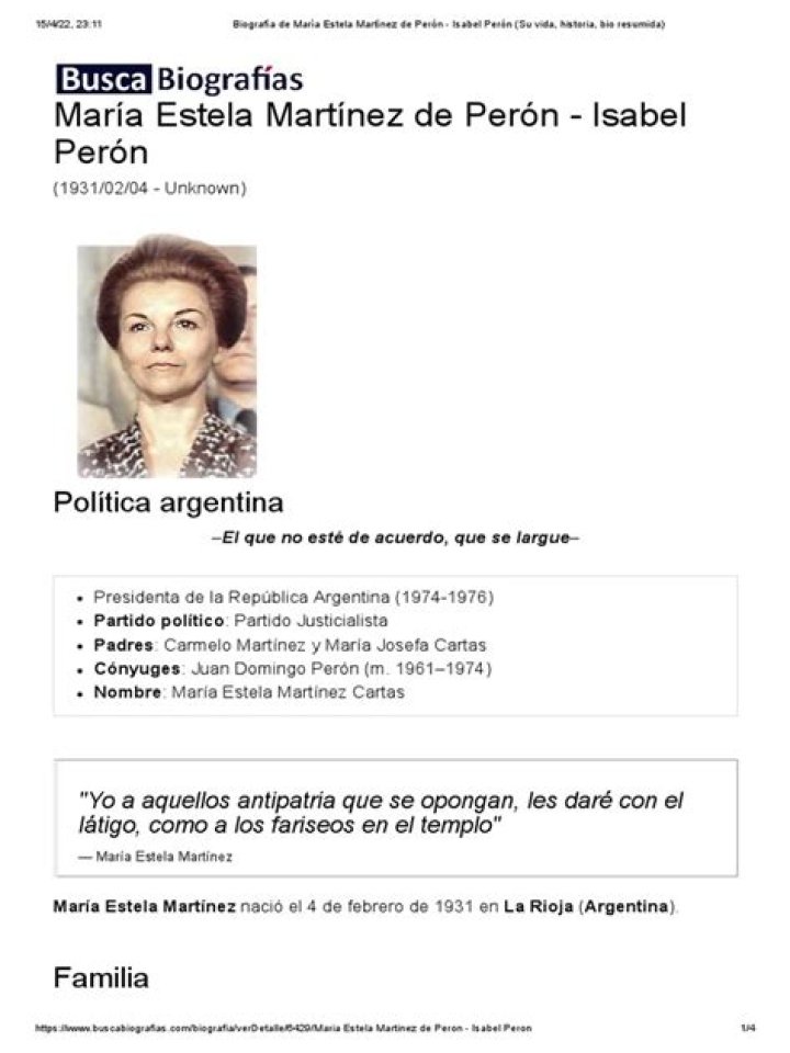 Isabel Martínez De Perón Biography