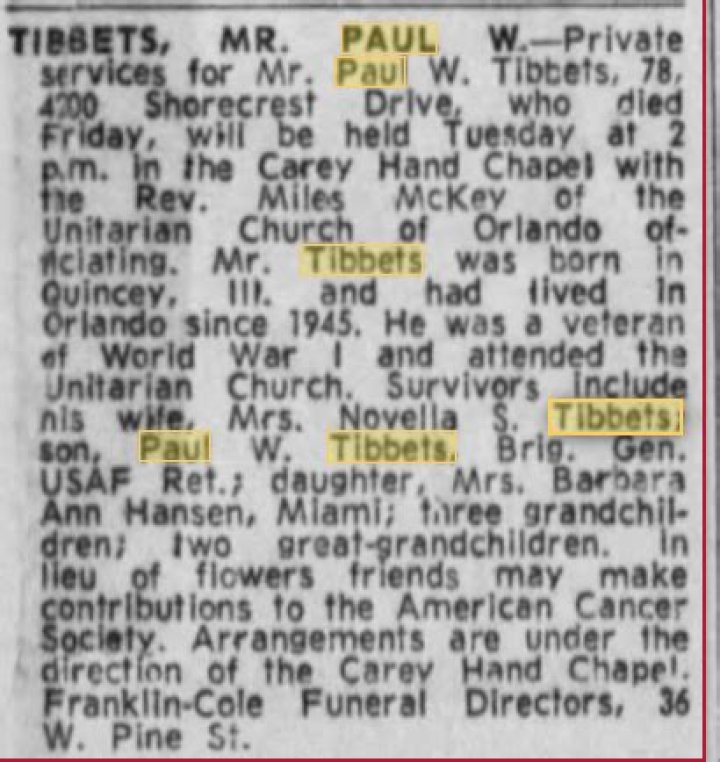 Paul Warfield Tibbets Jr. Biography – Facts, Childhood, Family Life, Achievements