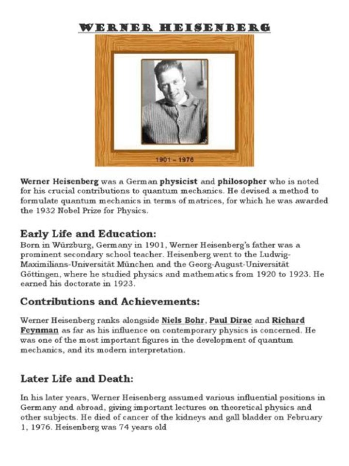 Werner Heisenberg Biography - Facts, Childhood, Family Life & Achievements